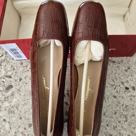 Salvatore Ferragamo Laura Tan 033 Calf Croc Print - Picture 2 of 5